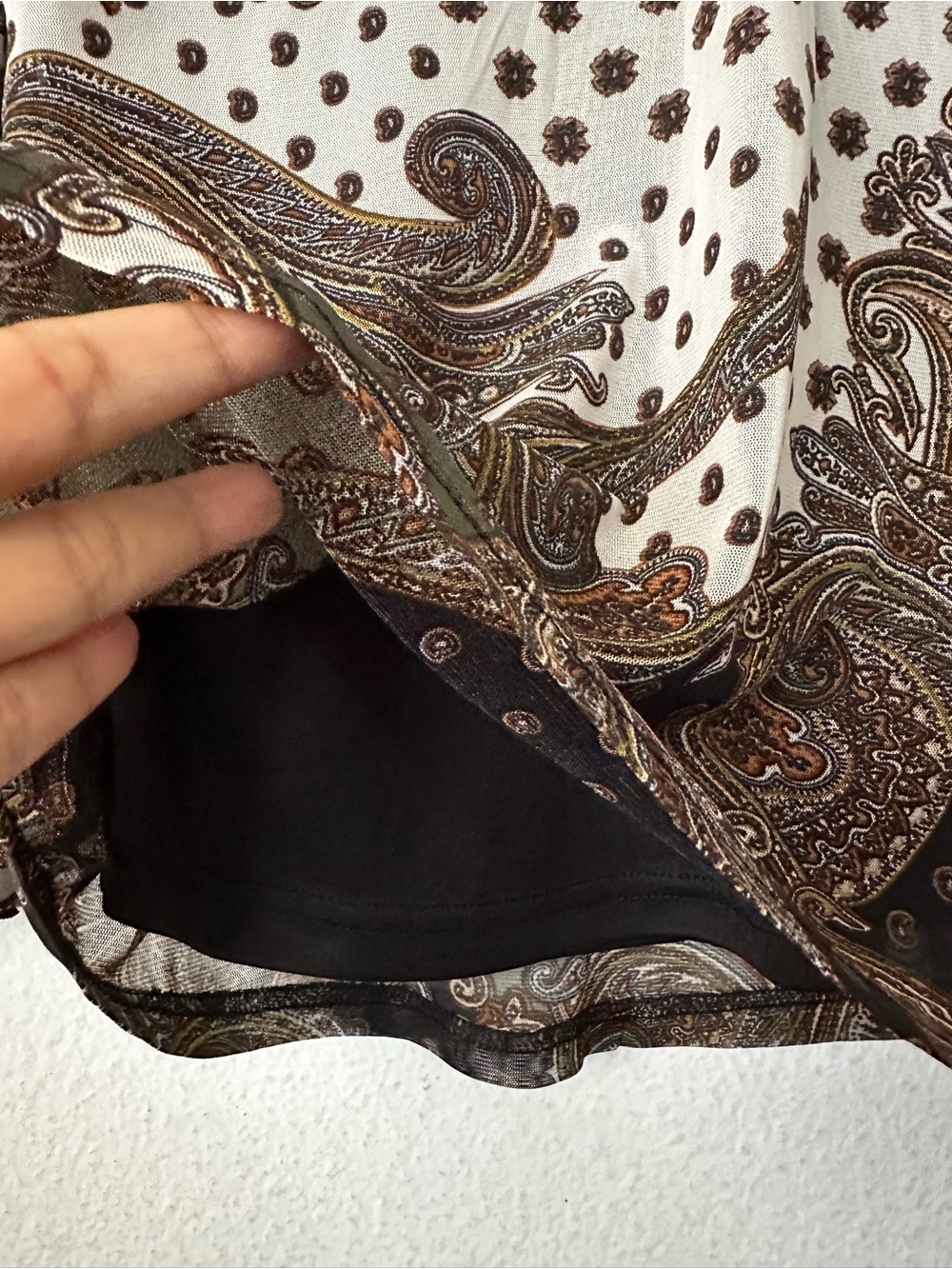 POPPI Olive & Cream Paisley 3/4th Bell-Sleeve Blouse Summer Casual Small - Picture 4 of 8